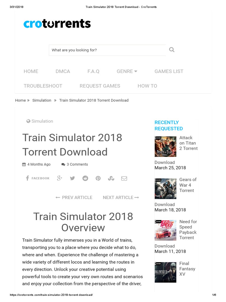 Train Simulator 2018 Torrent Download - CroTorrents | PDF | Simulation ...