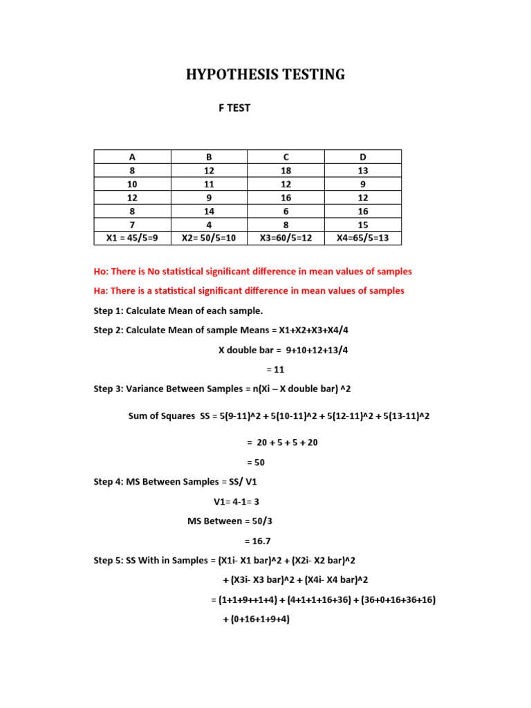 Numerical Hypothesis Testing PDF Mean Statistical Significance