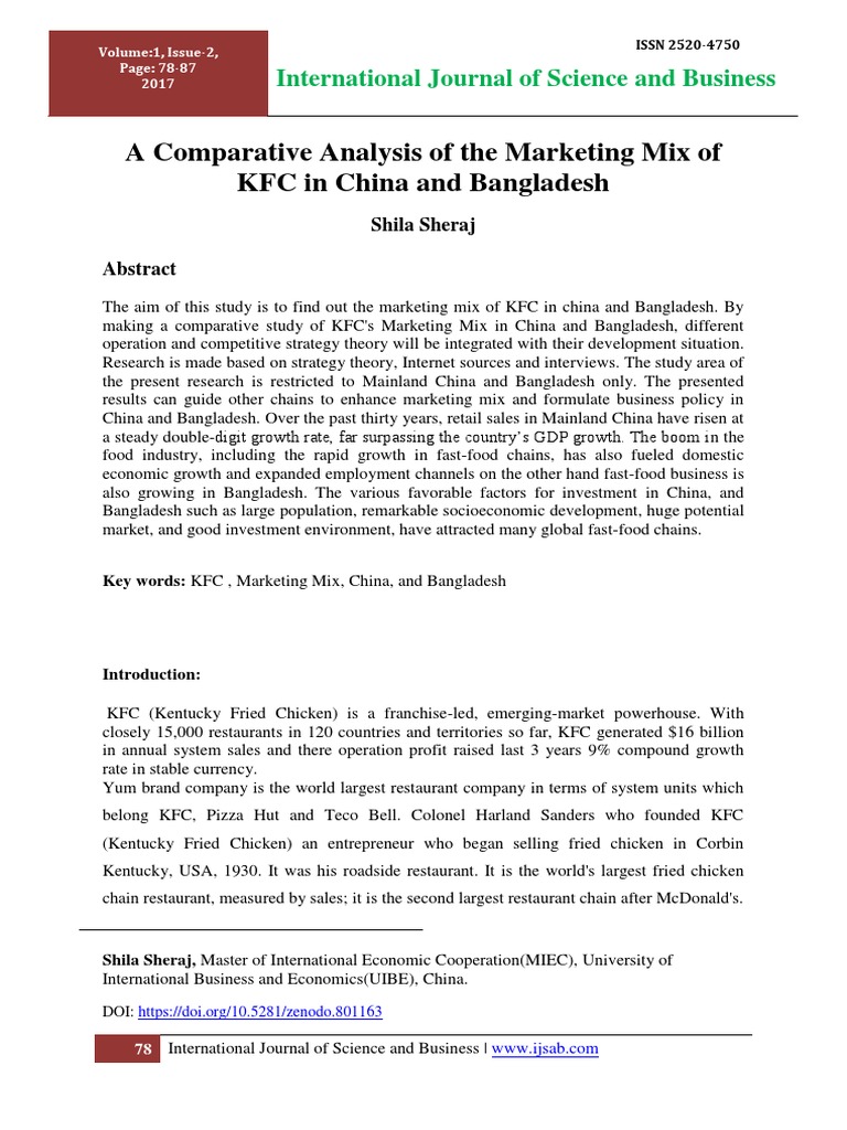 Comparative Analysis of The Marketing Mix of KFC in China and ...