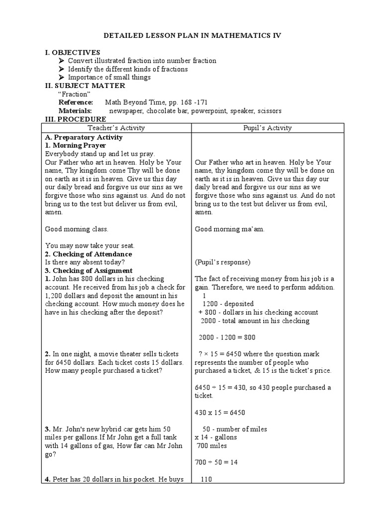 Lesson Plan on Types of Fractions | PDF | Fraction (Mathematics ...