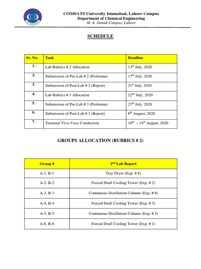 Lab Submittion Schedule | PDF