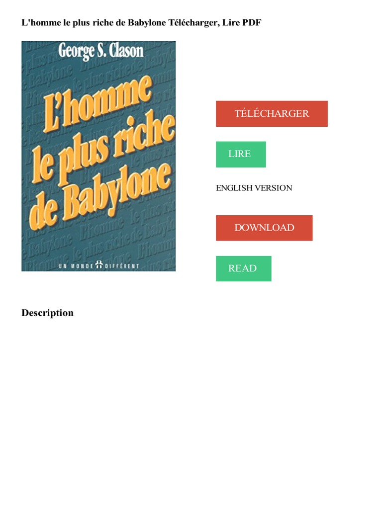 L homme Le Plus Riche De Babylone Pdf Gratuit VVFF | PDF | MP3 | Livres numériques