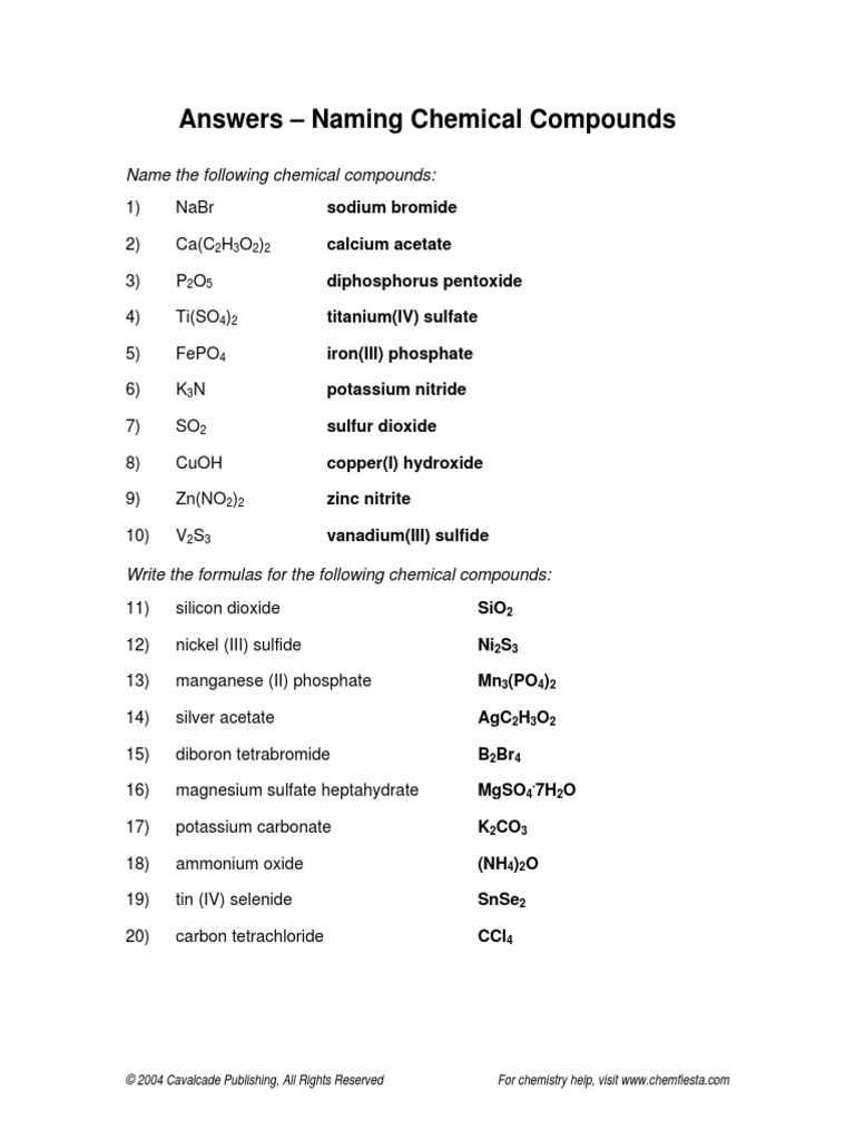Answers Nomencalture Extra Practice PDF | PDF | Oxide | Nitrogen