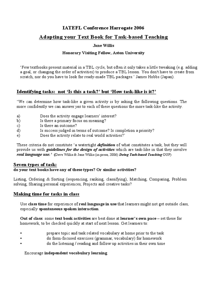 Task-Based Teaching with Textbooks | PDF | Vocabulary | Language Education