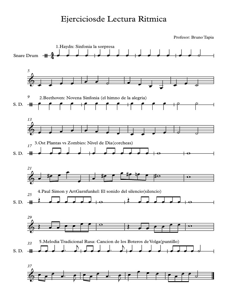 Ejerciciosde Lectura Ritmica Bruno Tapia - Partitura Completa | PDF