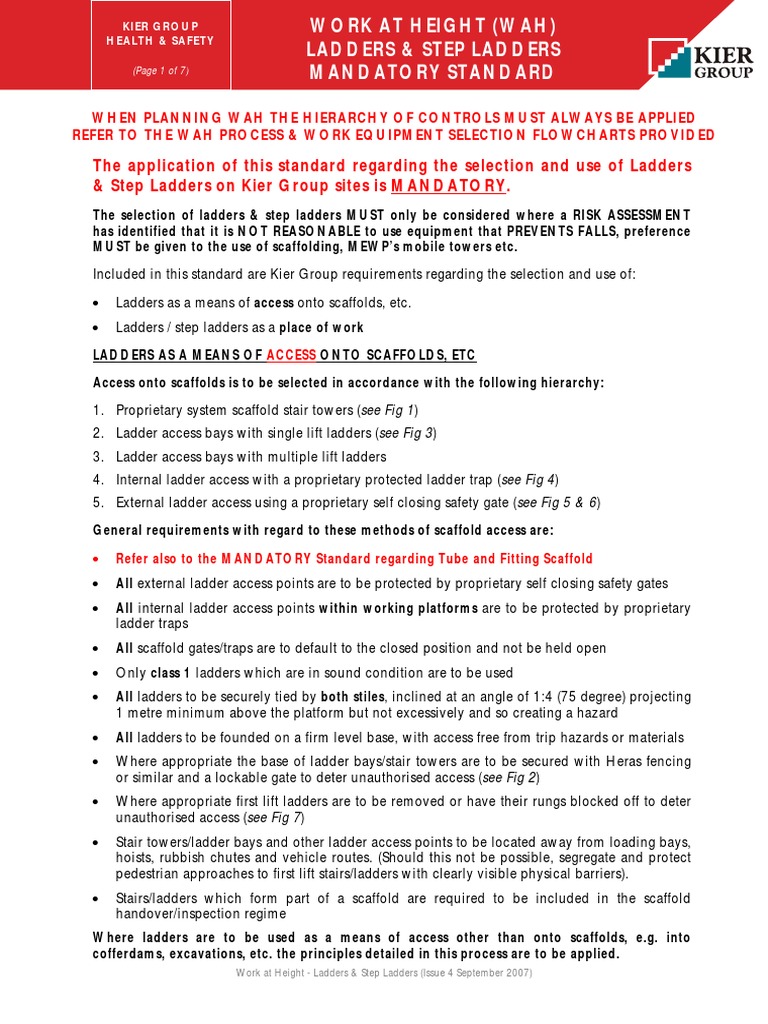 Ladder Safety Standards for Work at Height | PDF | Ladder | Scaffolding