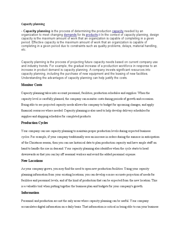 Benefits of Effective Capacity Planning | PDF | Business | Economies