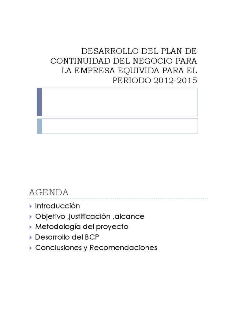 Plan de Continuidad Negocio Equivida 2012-2015 | PDF | Riesgo | Business