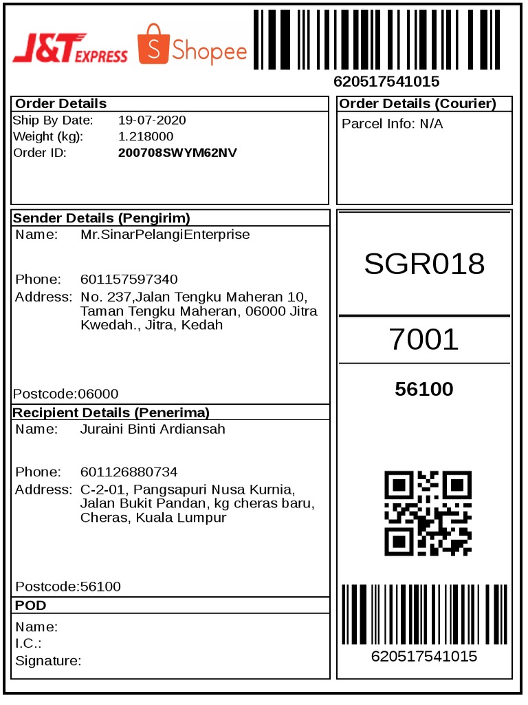 Order Details for Shipment 620517541015 | PDF