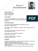 Resume of Md. Ismail Hossain Summarizing Over 20 Years of Experience in Merchandising and Marketing