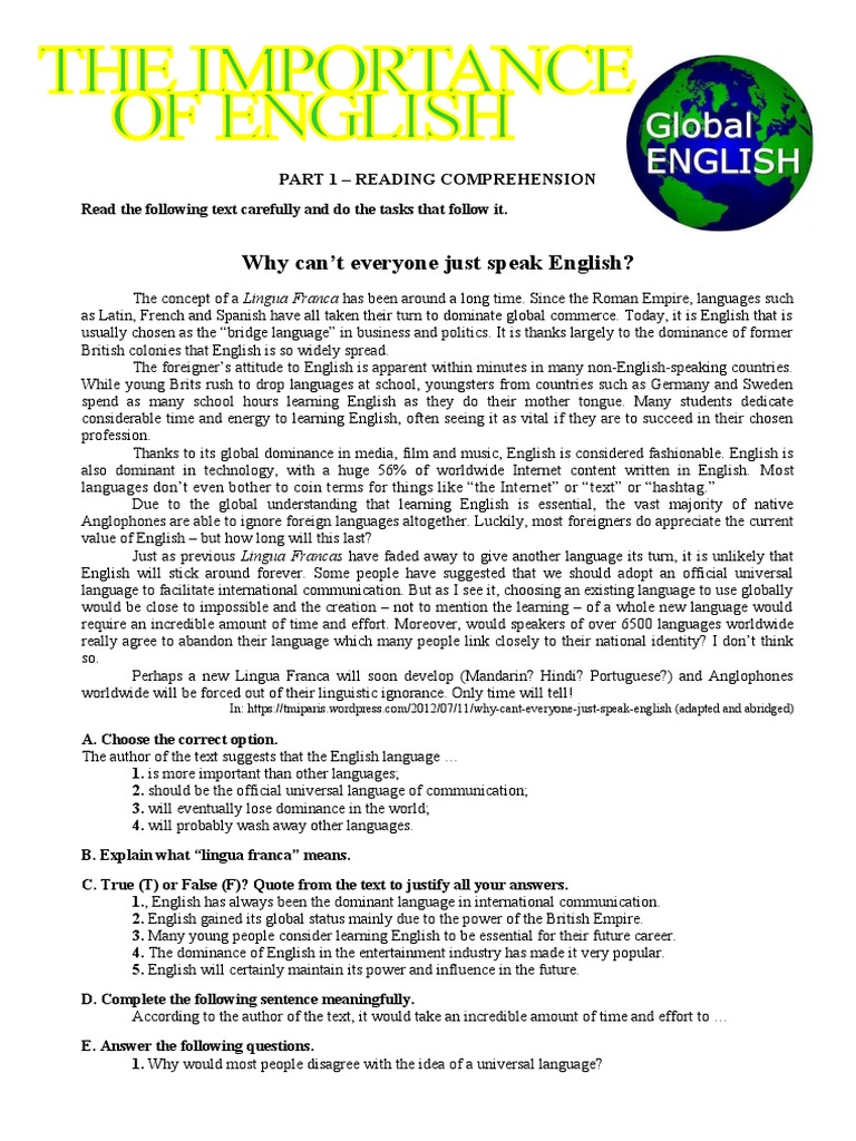 Why Can't Everyone Just Speak English?: Part 1 - Reading Comprehension ...