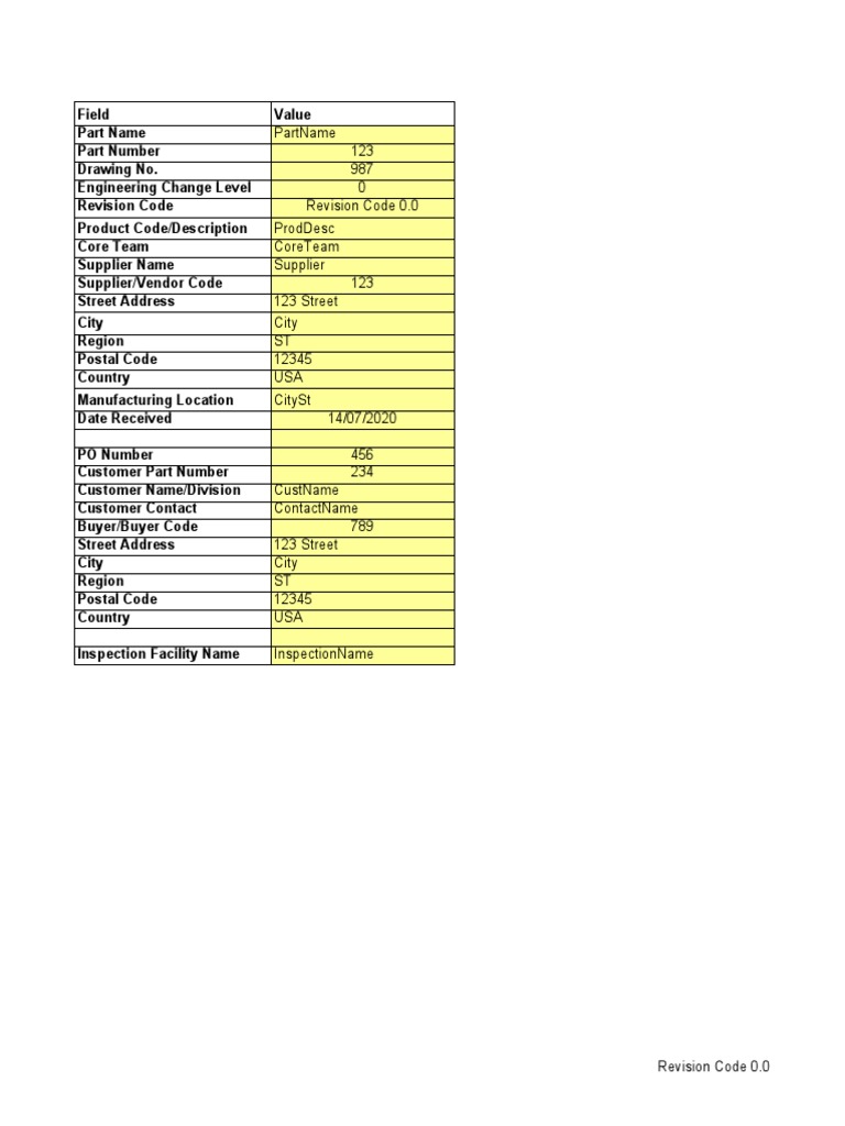 PPAP Templates AIAG PDF Specification (Technical Standard