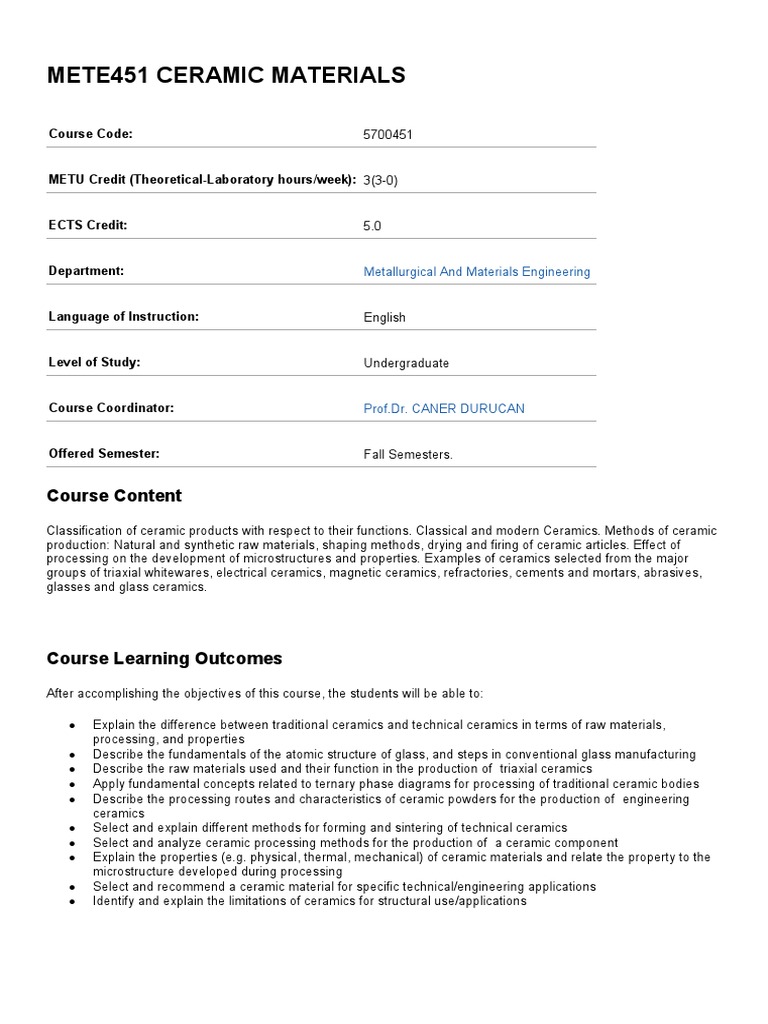 Mete451 Ceramic Materials PDF Ceramics Engineering
