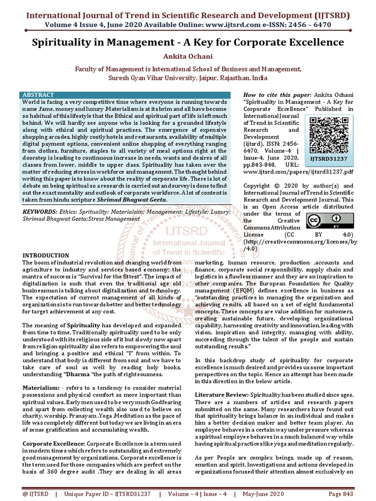 Spirituality in Management A Key For Corporate Excellence | PDF ...