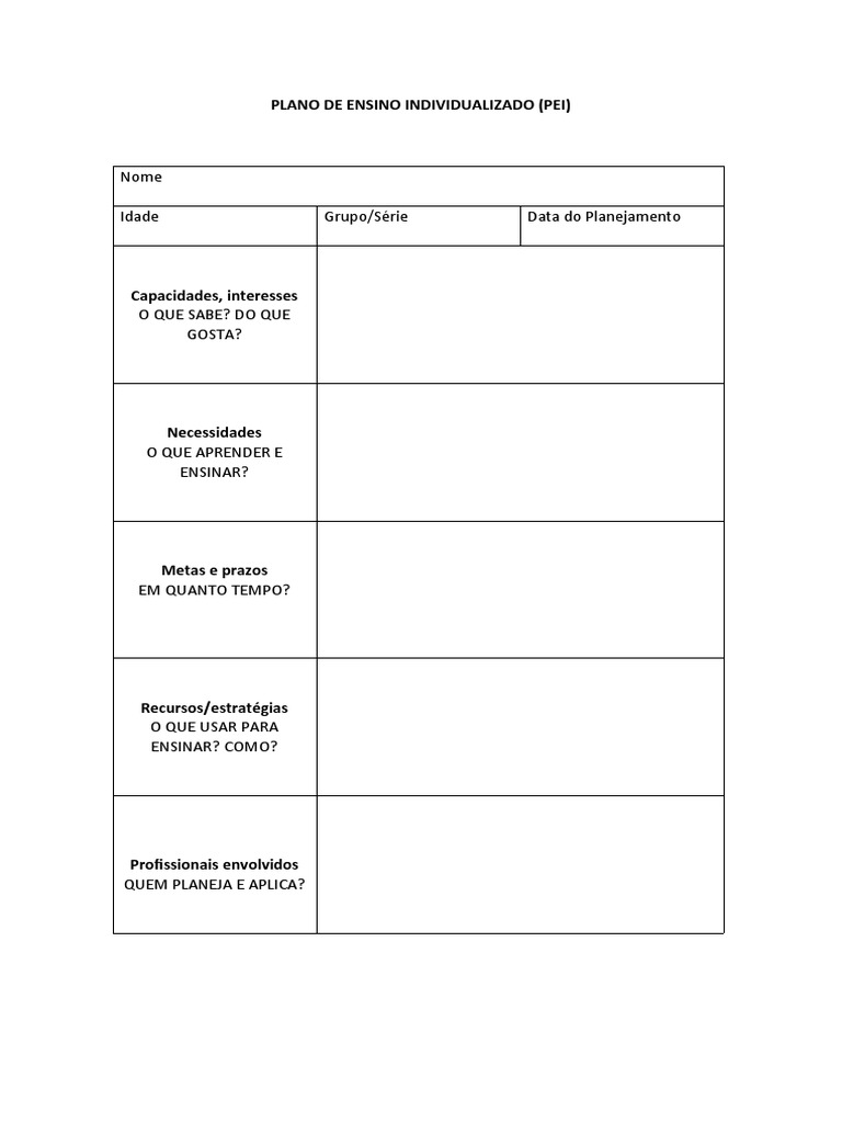 Plano de Ensino Individualizado - Pei | PDF