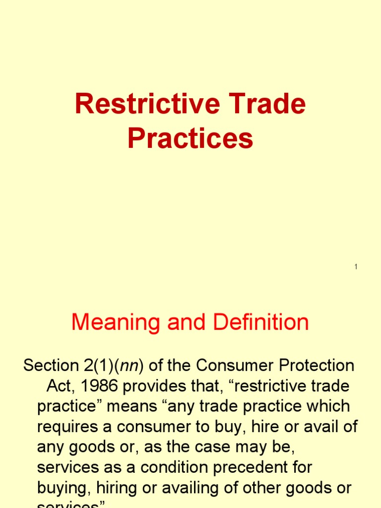 Restrictive & Unfair Trade Practices PDF Marketing Economies