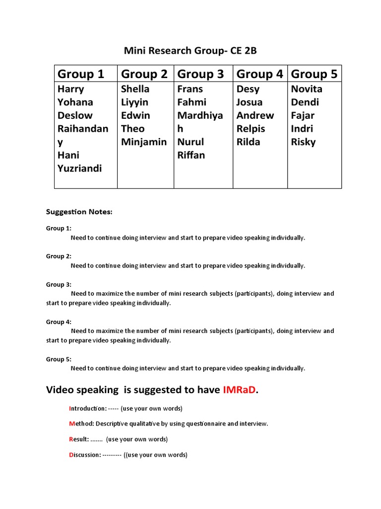 Mini Research Group Tasks & Tips | PDF | Career & Growth | Self-Improvement