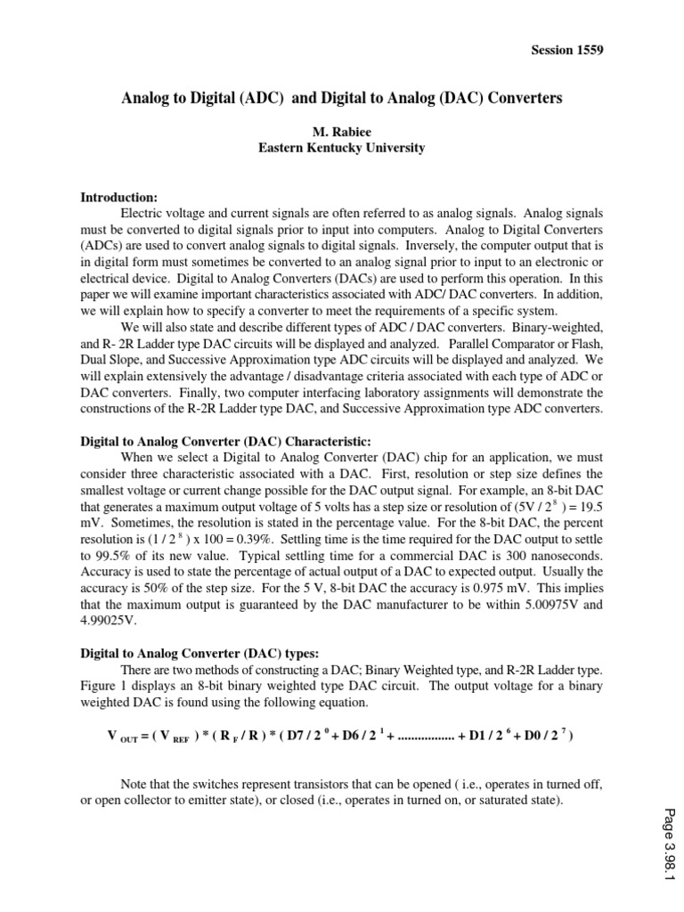 Analog To Digital Adc and Digital To Analog Dac Converters PDF