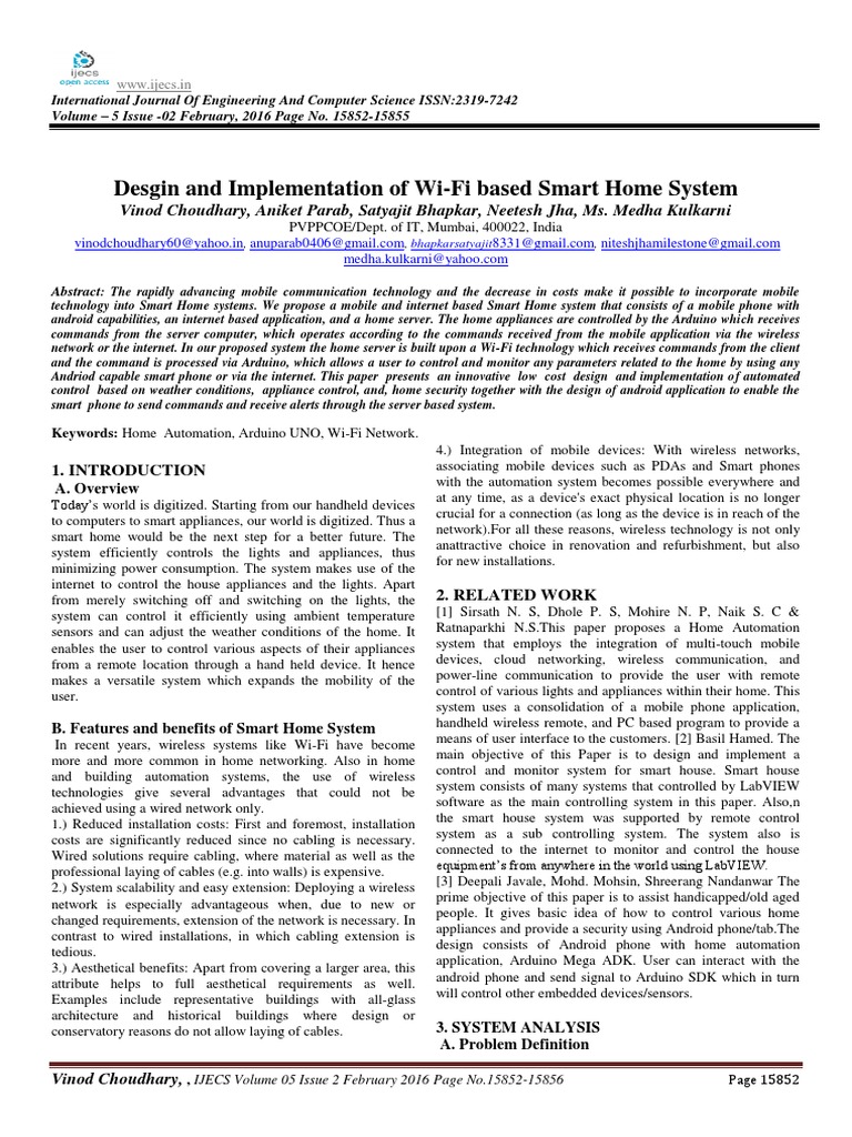 Desgin and Implementation of Wi-Fi Based Smart Home System Circuit Diagram