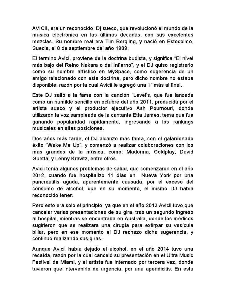La Muerte De Avicii Pdf Música Grabada Industria De La Música