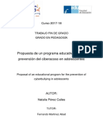2018 - TFG - Propuesta de Un Programa Educativo para La Prevención Del Ciberacoso en Adolescentes PDF