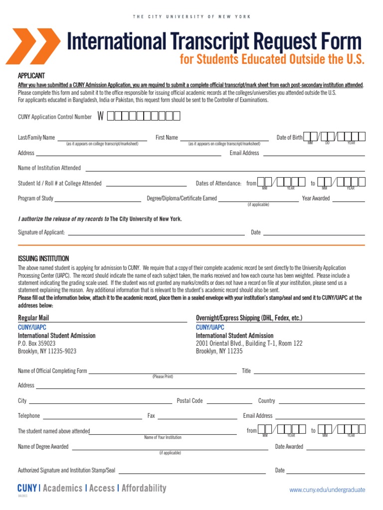 Int Transcript Request Form English and Spanish | PDF | University And ...