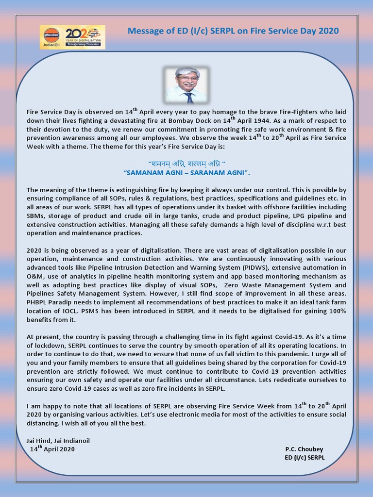 Fire Service Day 2020 Message from SERPL | PDF | Pipeline Transport ...