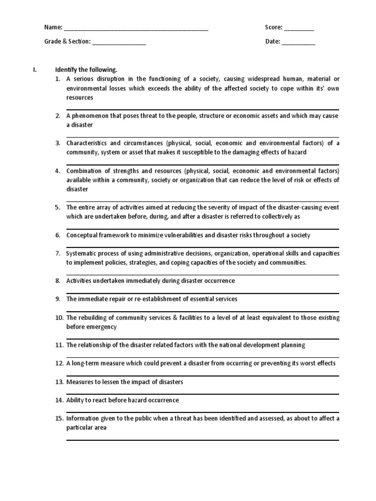 DRRR: Quiz On Module 8 | PDF | Emergency Management | Disaster Risk ...
