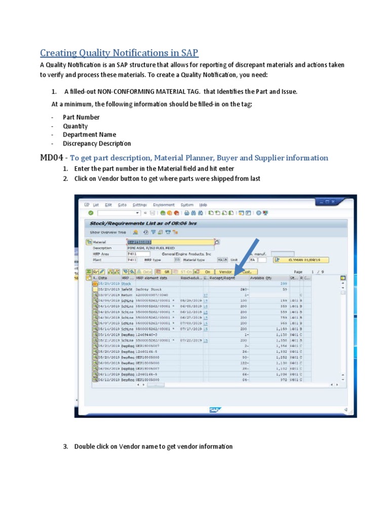 Creating Quality Notifications in SAP DM Process PDF Information