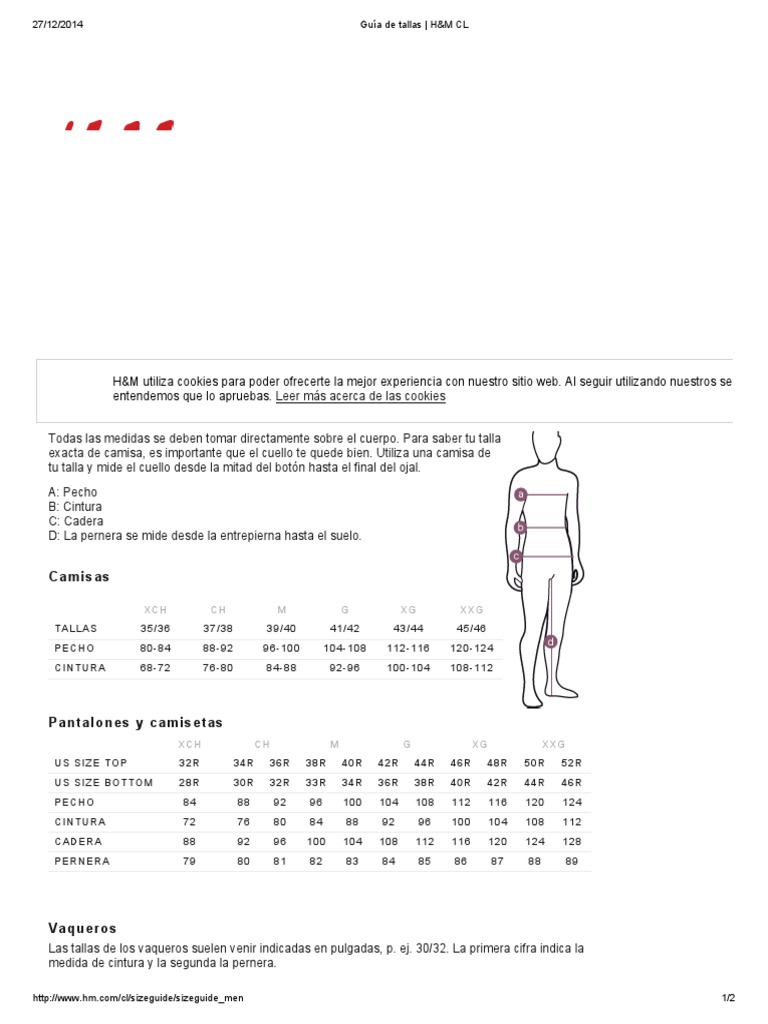 guapo ignorar Incitar Guía de Tallas - H&M CL | PDF