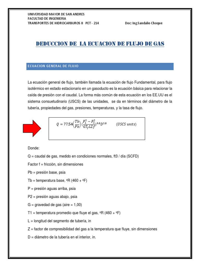 Deduccion de Ecuaciones de Flujo de Gas PDF | PDF | Gases | Presión