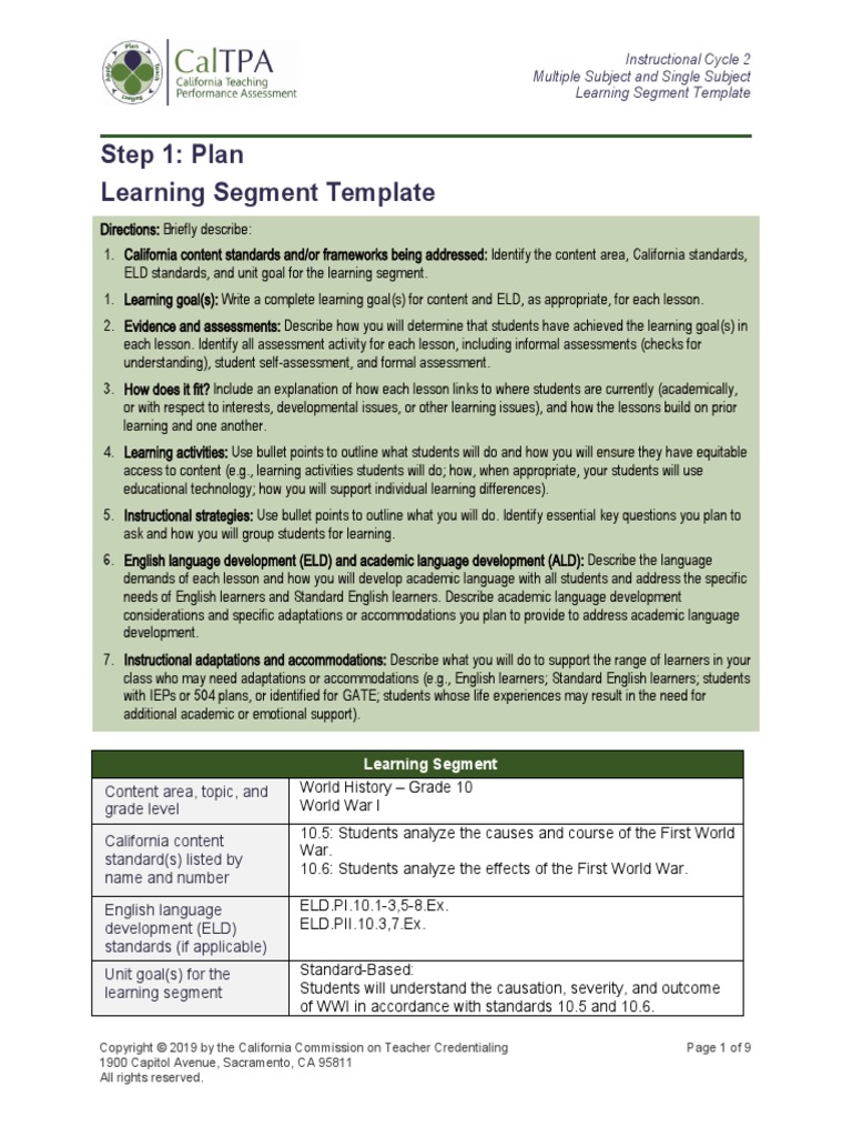 Caltpa Cycle 2 Learning Segment Pdf Educational Assessment Educational Technology