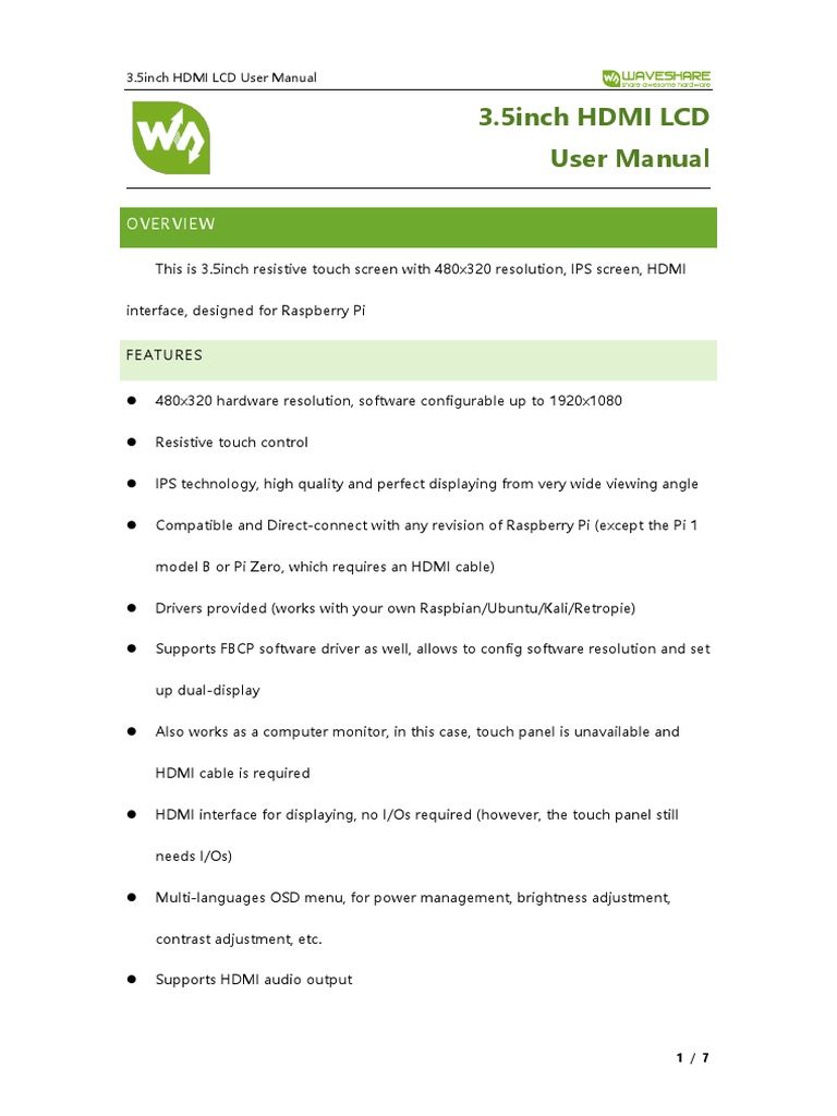 3.5" HDMI LCD User Manual for Raspberry Pi | PDF | Raspberry Pi ...