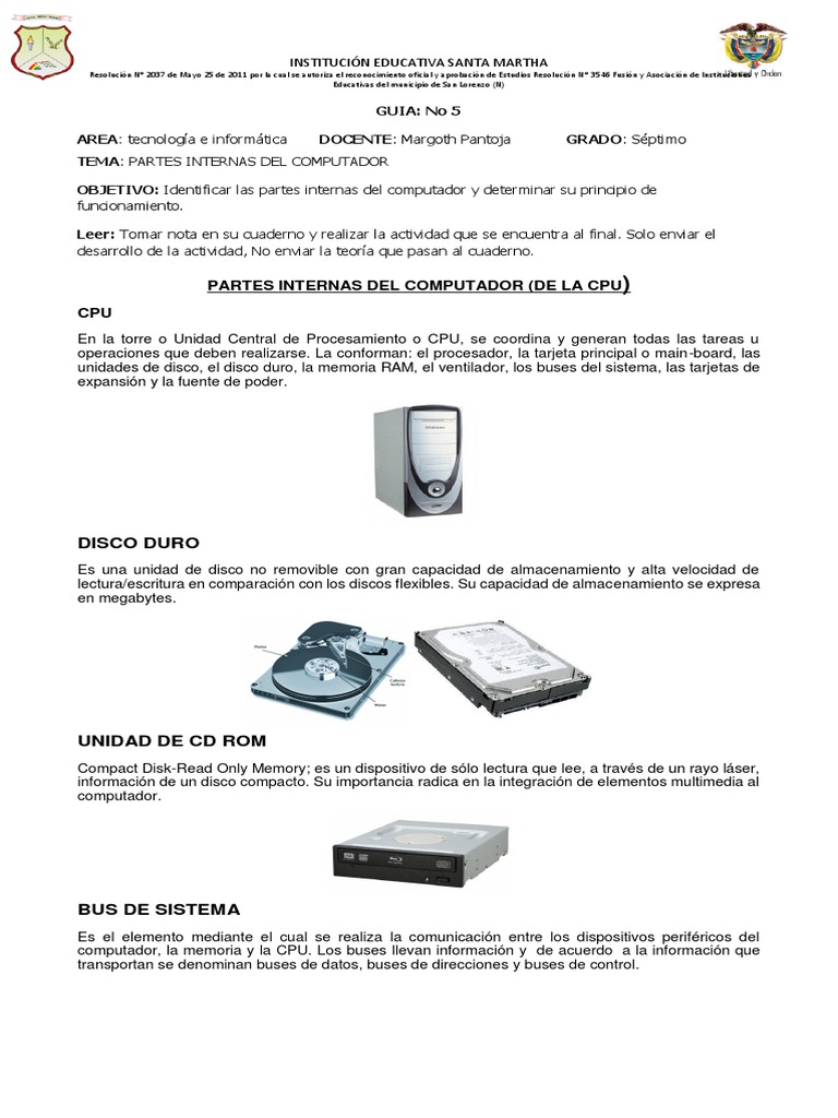 Partes Internas del Computador para Séptimo | PDF | Hardware de la ...