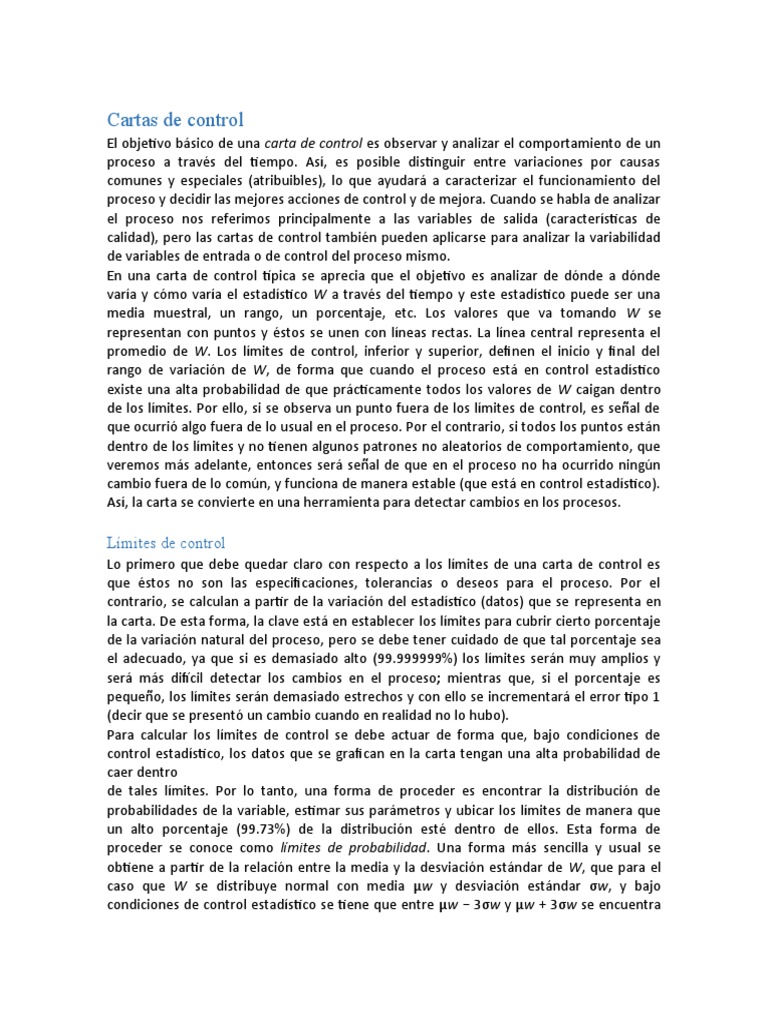 Tipos y uso de cartas de control | PDF | Desviación Estándar | Media