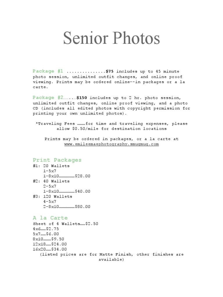 Affordable Senior Photo Packages | PDF