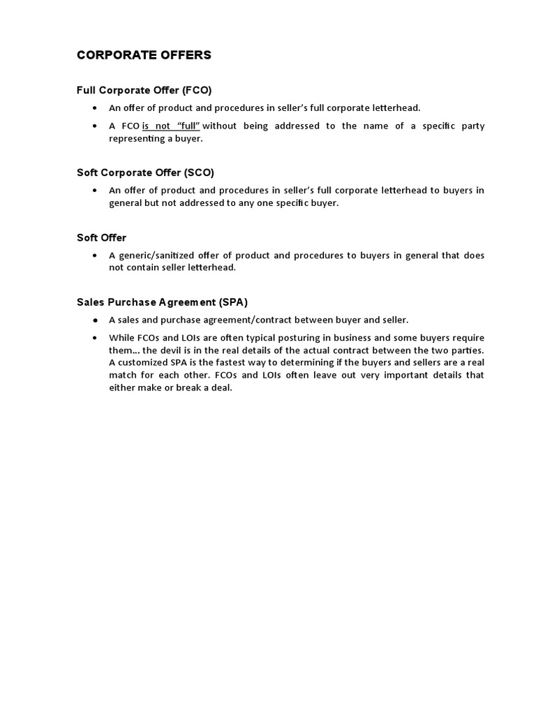 Corporate Offers: Full Corporate Offer (FCO) | PDF