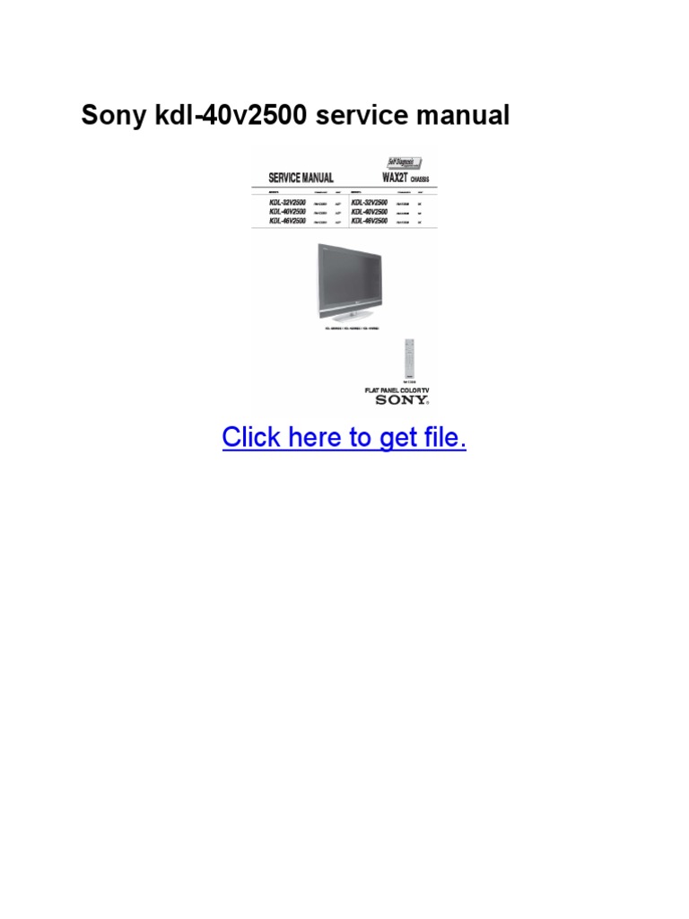 Sony kdl40v2500 Service Manual Download Free PDF Film And Video