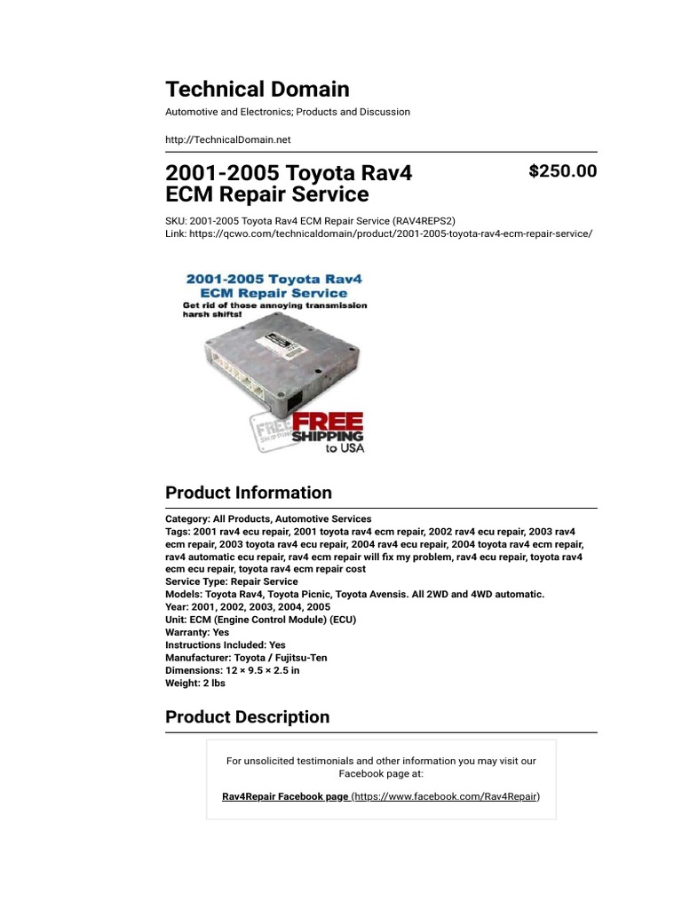 2001-2005 Toyota Rav4 ECM Repair Service | PDF | Transmission ...