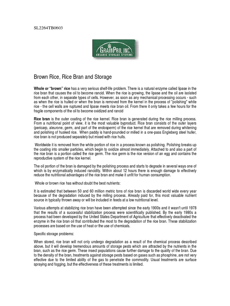 SL2264TB0603 Brown Rice - Storage | PDF | Rice | Bran