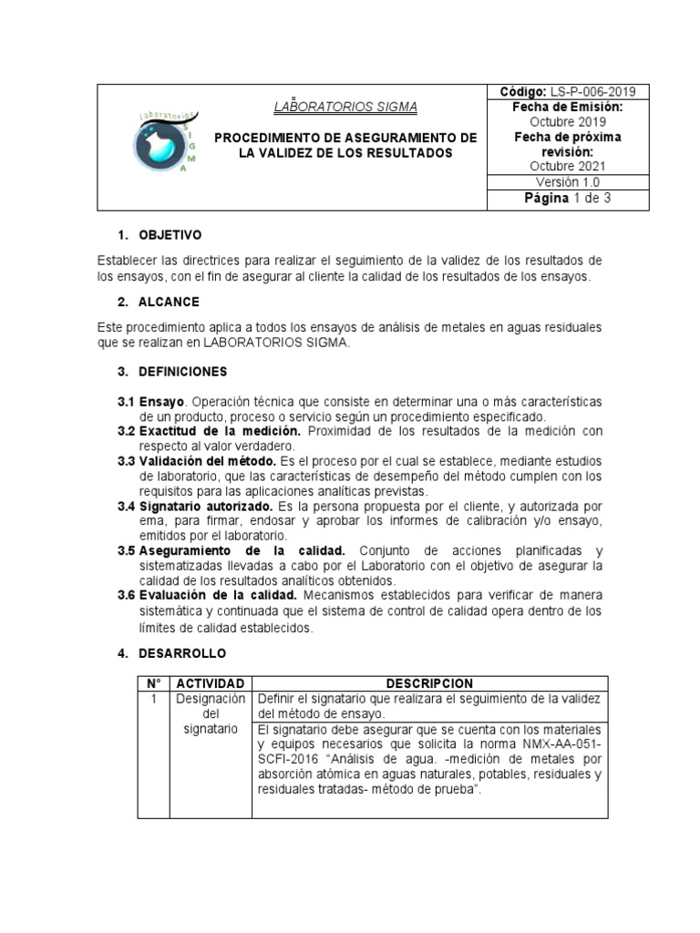 Procedimiento de Aseguramiento de La Validez de Los Resultados | PDF ...