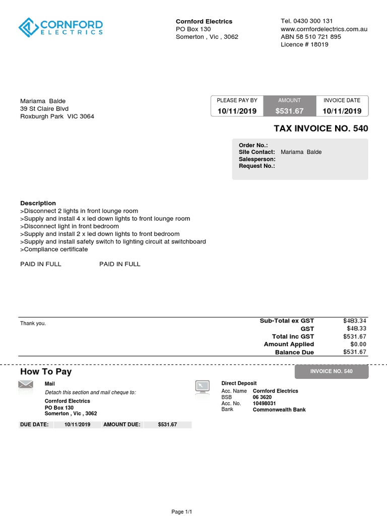 Tax Invoice No. 540: Description | PDF | Services (Economics) | Banking
