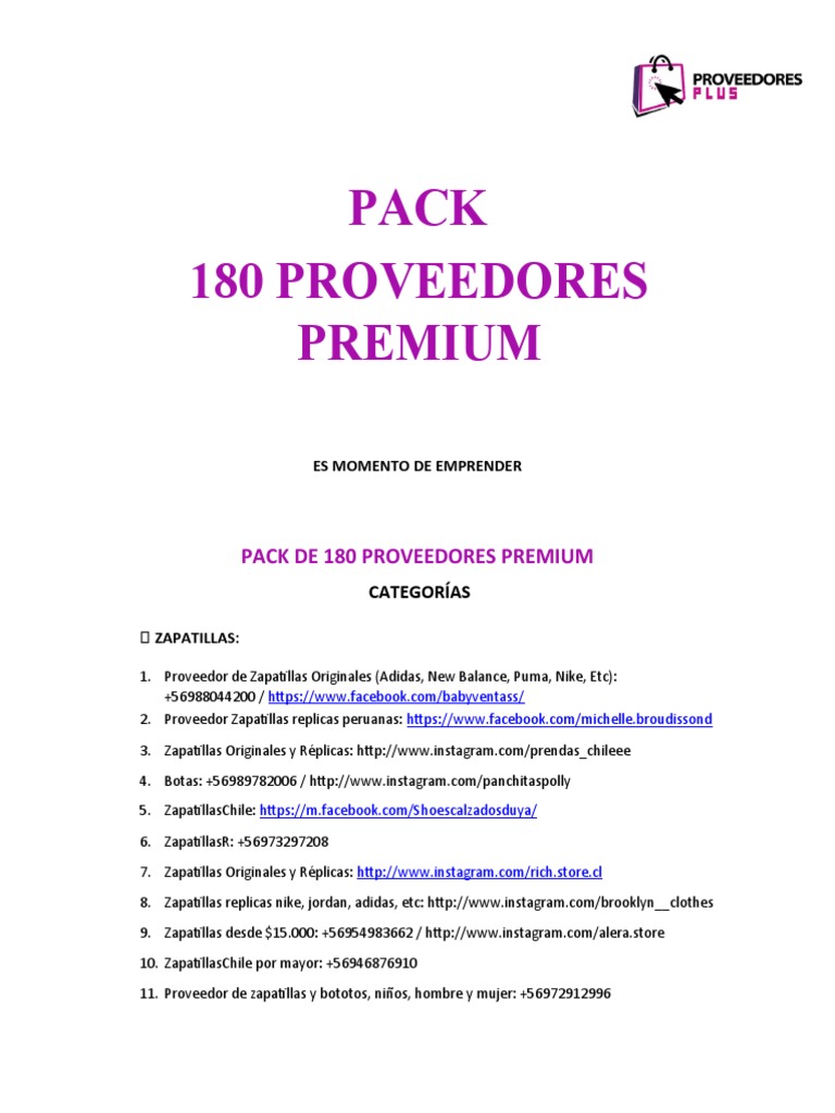 180 Proveedores | PDF Adidas | Ropa