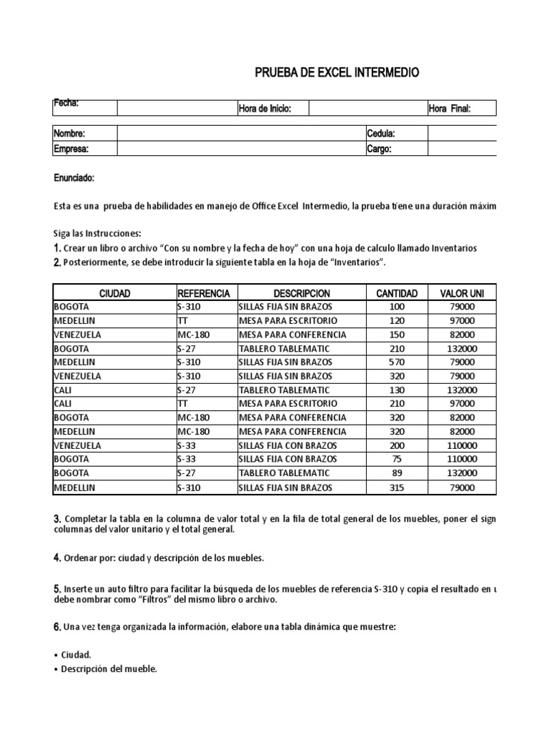 Prueba De Excel Descargar Gratis Pdf Microsoft Excel Informática