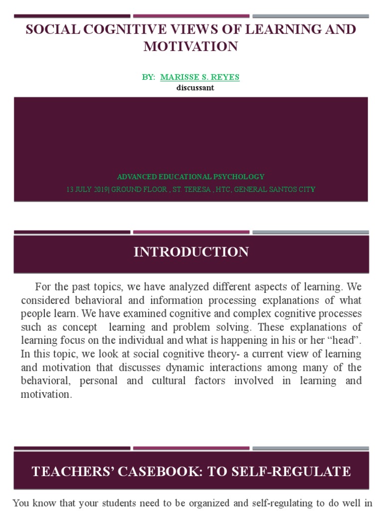 Social Cognitive Theory in Learning | PDF | Self Efficacy | Motivation