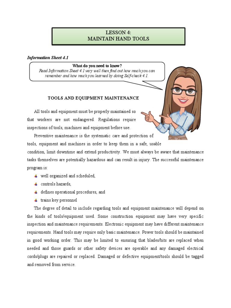 Lesson 4 Maintain Hand Tools Information Sheet 4.1 PDF Tools Safety