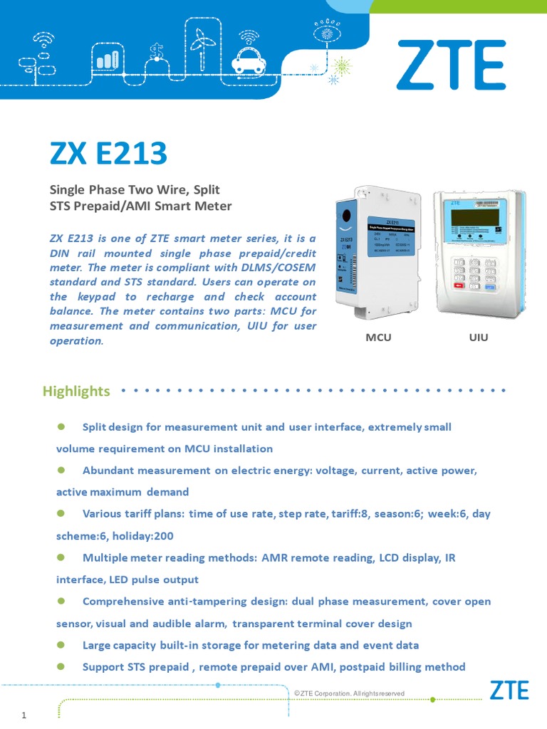 ZX E213 Single Phase Smart Meter Datasheet | PDF | Electricity ...