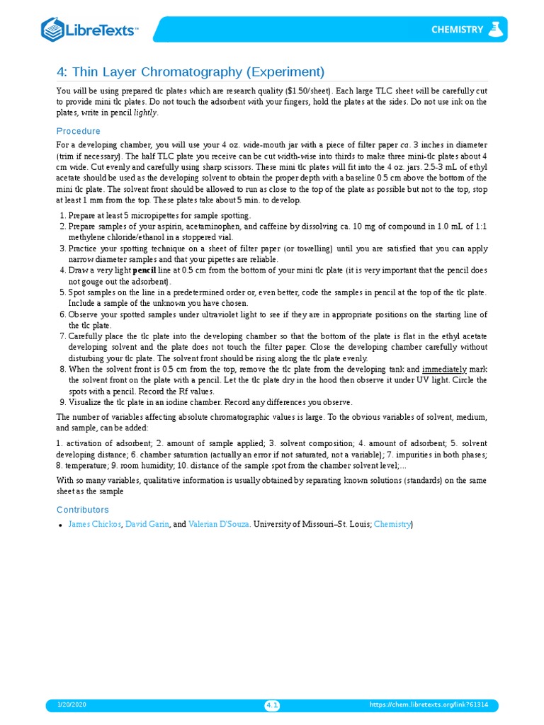 4 Thin Layer Chromatography (Experiment) PDF Thin Layer Chromatography Analytical Chemistry