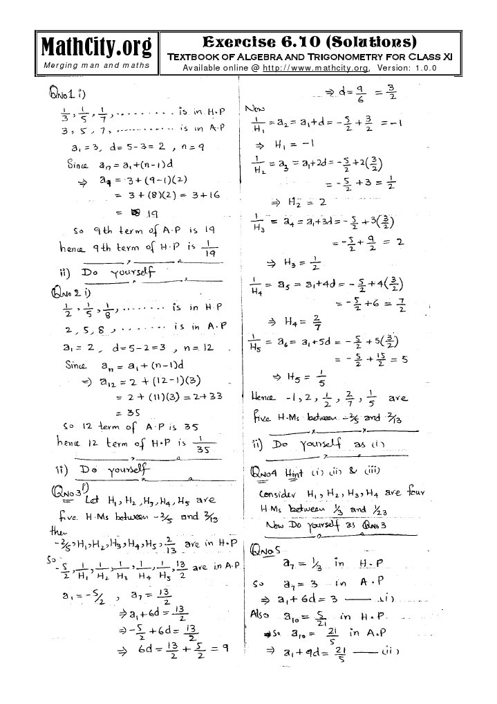 Exercise 6.10 (Solutions) : Textbook of Algebra and Trigonometry For ...