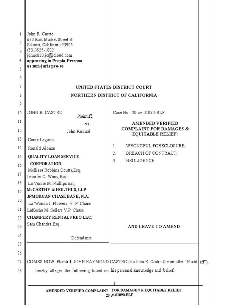 Appearing in PropiaPersona As SuriJuris ProSe Quality Loan Service